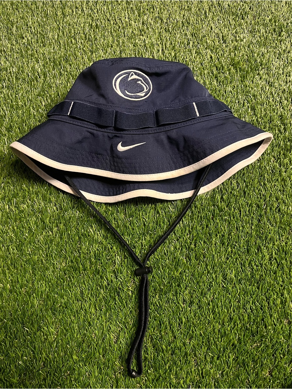 Nike Navy Bucket Hat with White Trim and Chin Strap Penn State Large